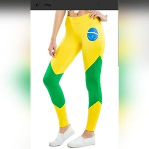 NWT Women's Tipsy Elves Size Small Brazil Leggings Yellow Green Blue